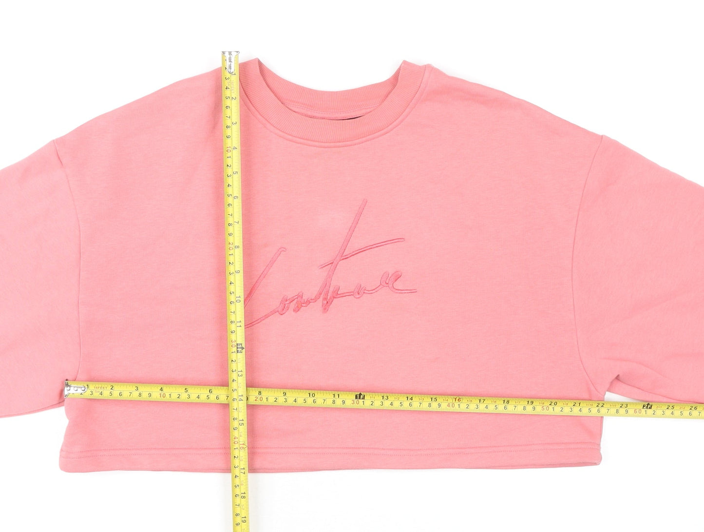 The Couture Club Women Pink Crop Sweatshirt S Embroidered Logo Pullover
