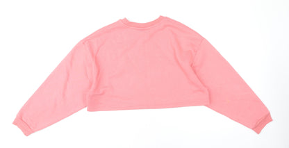 The Couture Club Women Pink Crop Sweatshirt S Embroidered Logo Pullover