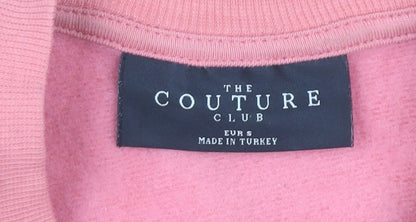 The Couture Club Women Pink Crop Sweatshirt S Embroidered Logo Pullover