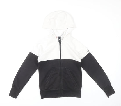 Adidas Boys Black & White Colourblock Full Zip Hoodie 11-12Y Sportswear