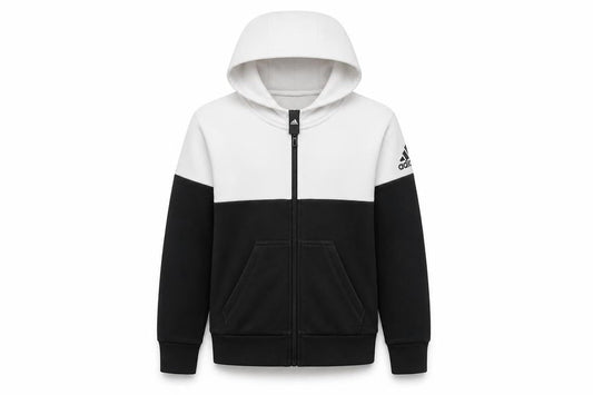 Adidas Boys Black & White Colourblock Full Zip Hoodie 11-12Y Sportswear