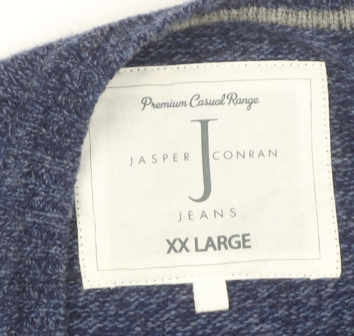 Jasper Conran Mens Blue 2XL Wool Blend Crew Neck Jumper