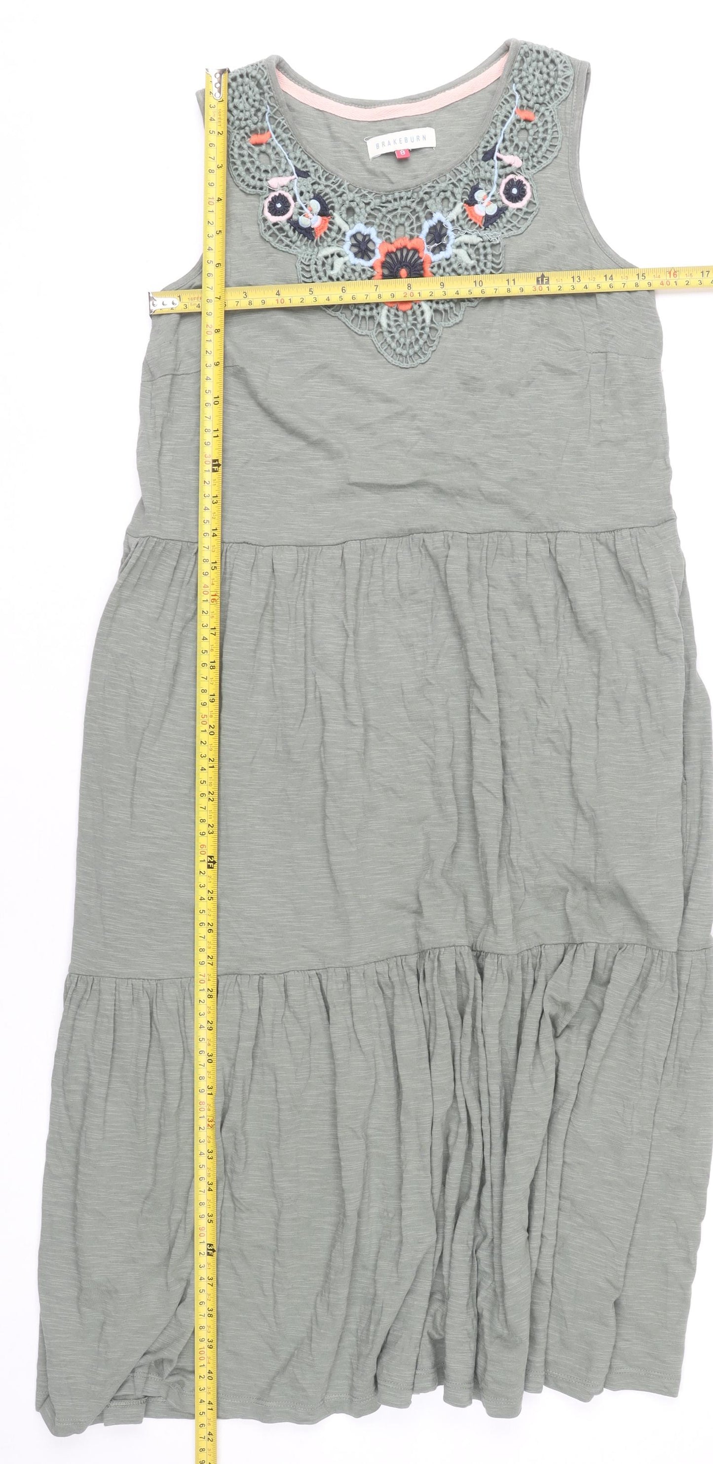 Brakeburn Womens Green Size 8 A-Line Midi Sleeveless Dress
