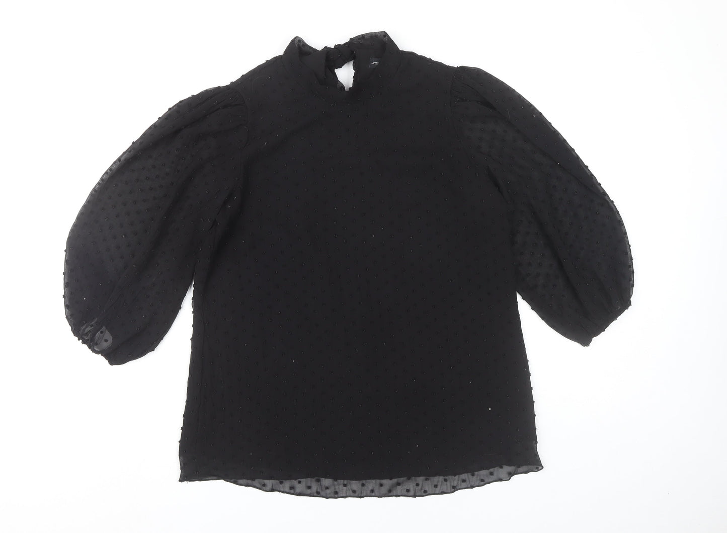 F&F Womens Black Size 8 Tunic Blouse Puff Sleeve High Neck