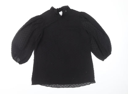 F&F Womens Black Size 8 Tunic Blouse Puff Sleeve High Neck