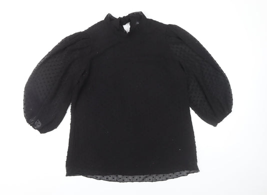 F&F Womens Black Size 8 Tunic Blouse Puff Sleeve High Neck