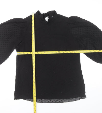F&F Womens Black Size 8 Tunic Blouse Puff Sleeve High Neck