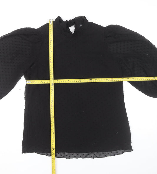 F&F Womens Black Size 8 Tunic Blouse Puff Sleeve High Neck