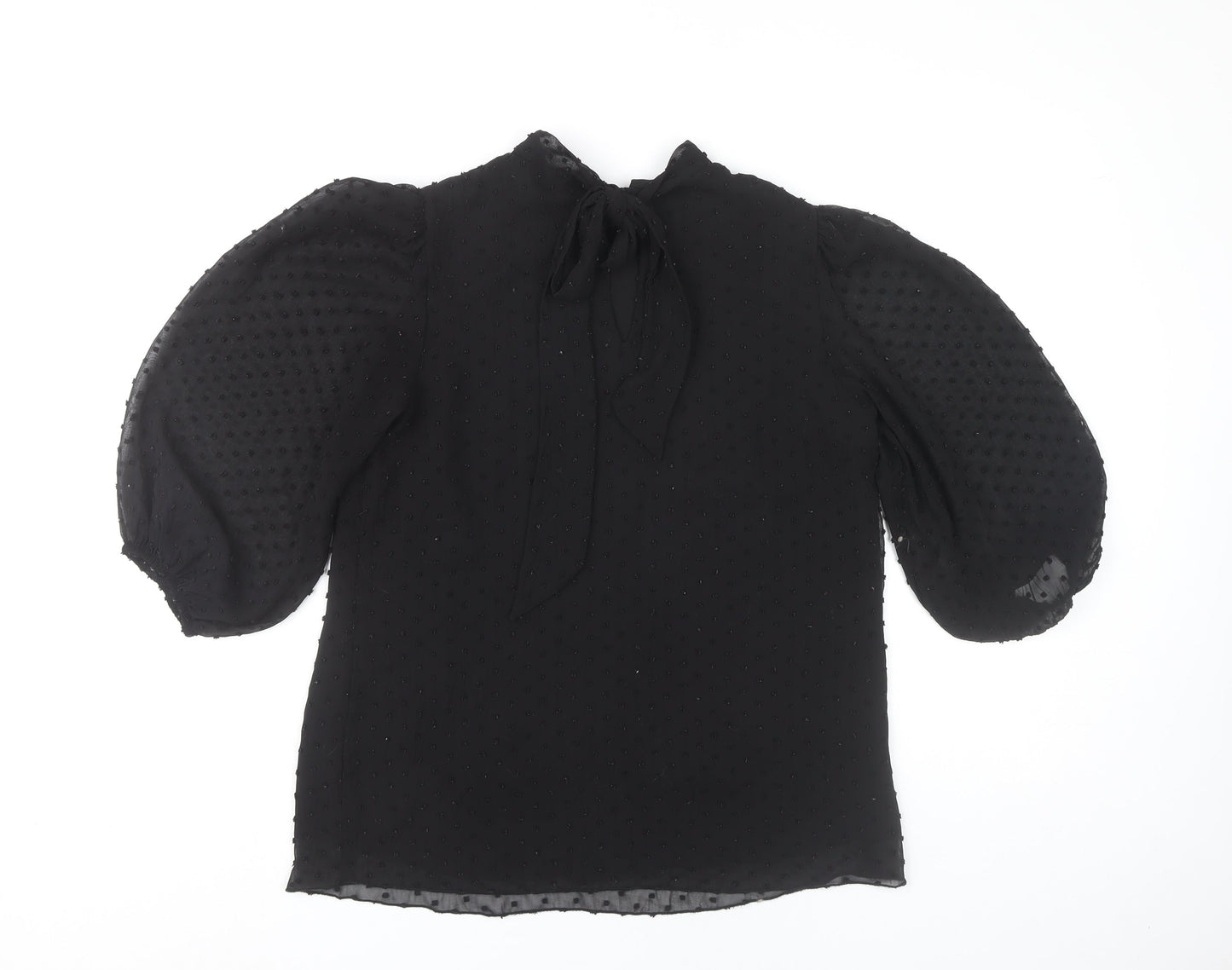 F&F Womens Black Size 8 Tunic Blouse Puff Sleeve High Neck