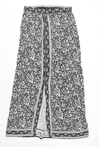 Long Tall Sally Womens Black Floral A-Line Midi Skirt Size 16 Tall