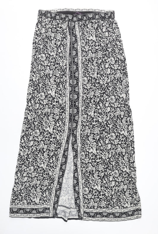 Long Tall Sally Womens Black Floral A-Line Midi Skirt Size 16 Tall