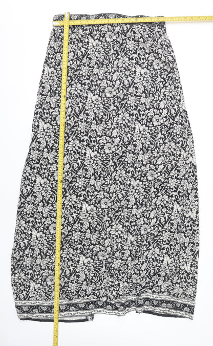 Long Tall Sally Womens Black Floral A-Line Midi Skirt Size 16 Tall