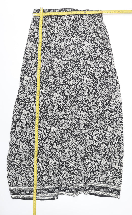 Long Tall Sally Womens Black Floral A-Line Midi Skirt Size 16 Tall