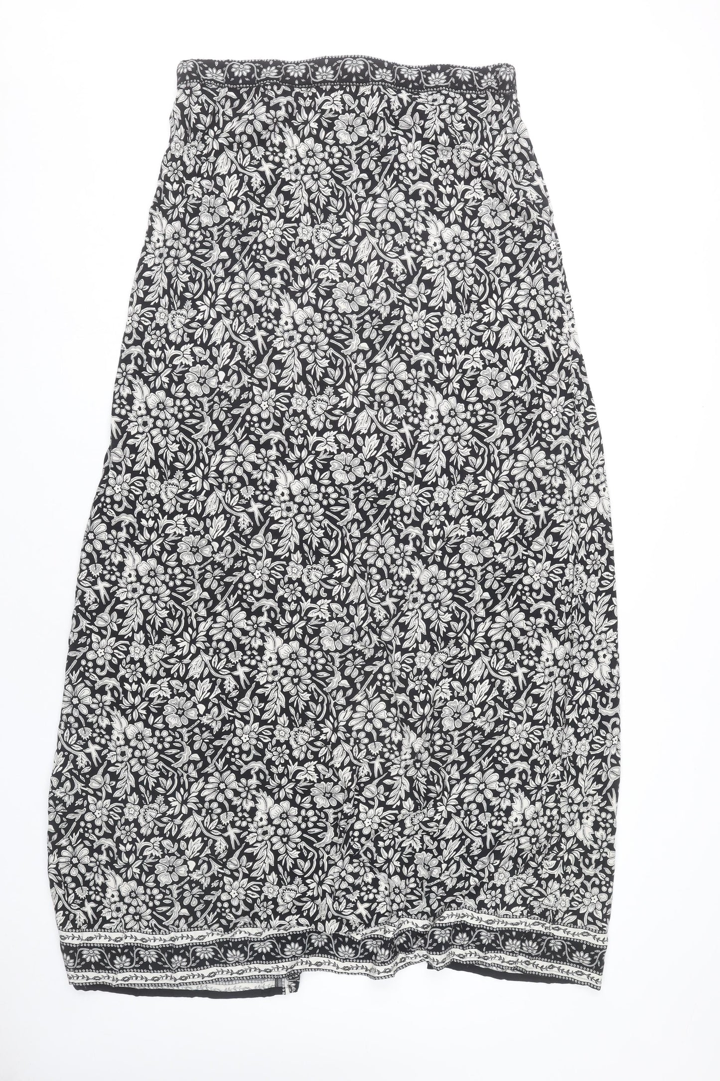 Long Tall Sally Womens Black Floral A-Line Midi Skirt Size 16 Tall