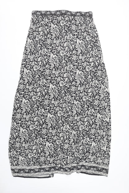 Long Tall Sally Womens Black Floral A-Line Midi Skirt Size 16 Tall