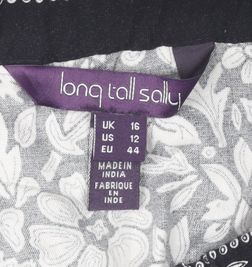 Long Tall Sally Womens Black Floral A-Line Midi Skirt Size 16 Tall