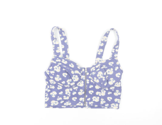 New Look Women Purple Floral Cropped Zip Tank Top UK 12