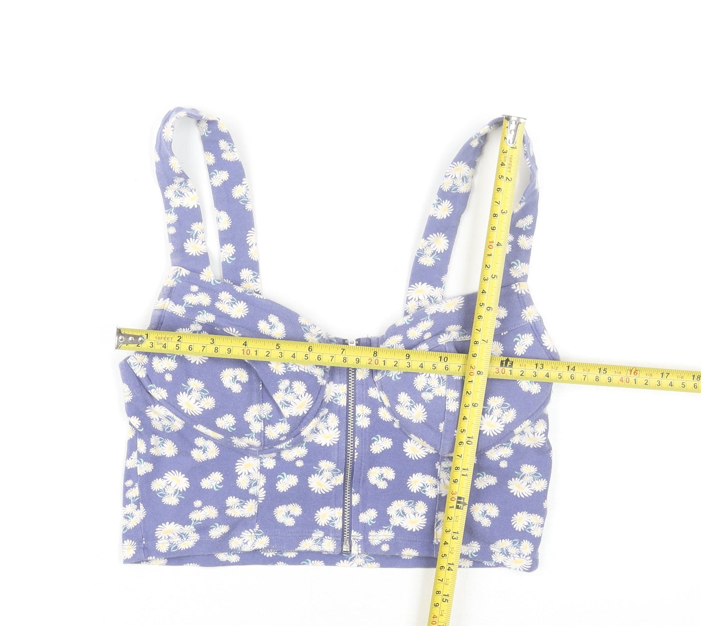 New Look Women Purple Floral Cropped Zip Tank Top UK 12