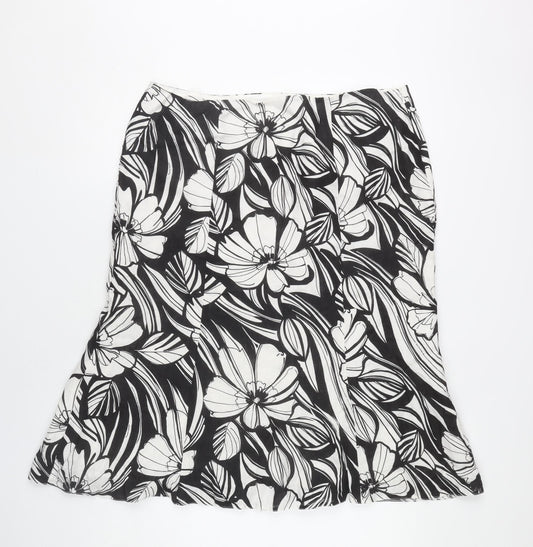 CC Petite Womens Black Floral Linen Knee Length Pencil Skirt Size 16