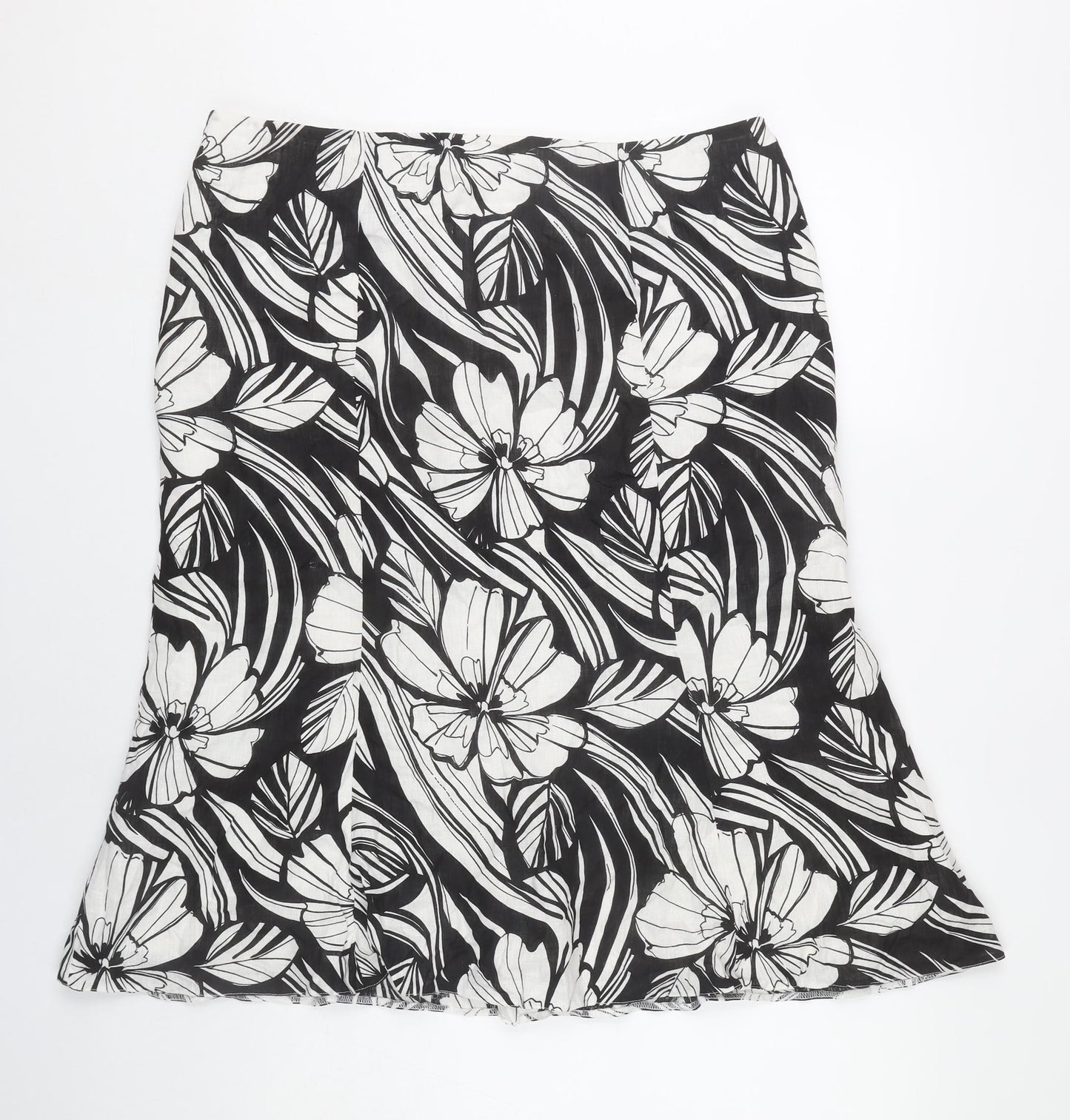 CC Petite Womens Black Floral Linen Knee Length Pencil Skirt Size 16