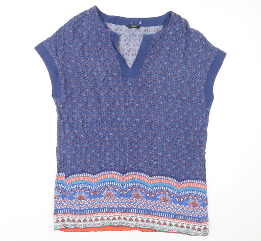 M&Co Womens Blue Viscose Tunic Blouse Size 14 Boho Geometric