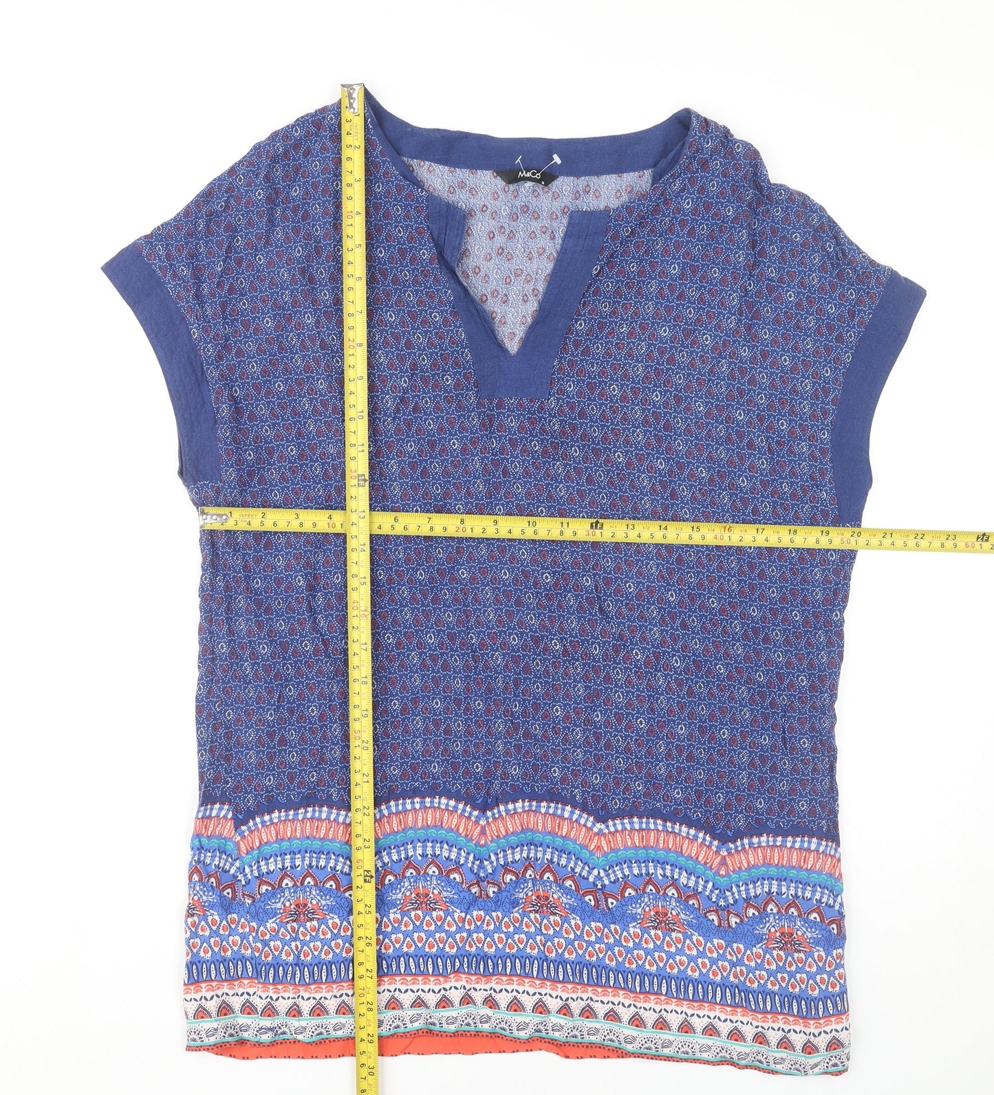 Womens UK Size 14 M&Co Blue Tunic Blouse