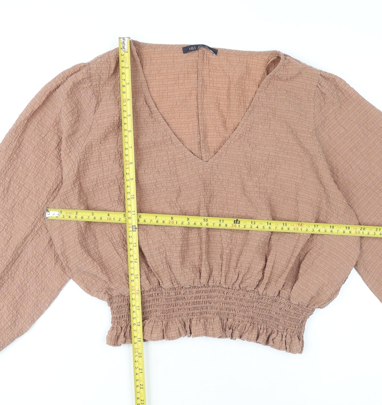 Womens UK Size 16 Marks and Spencer Brown Cropped Blouse