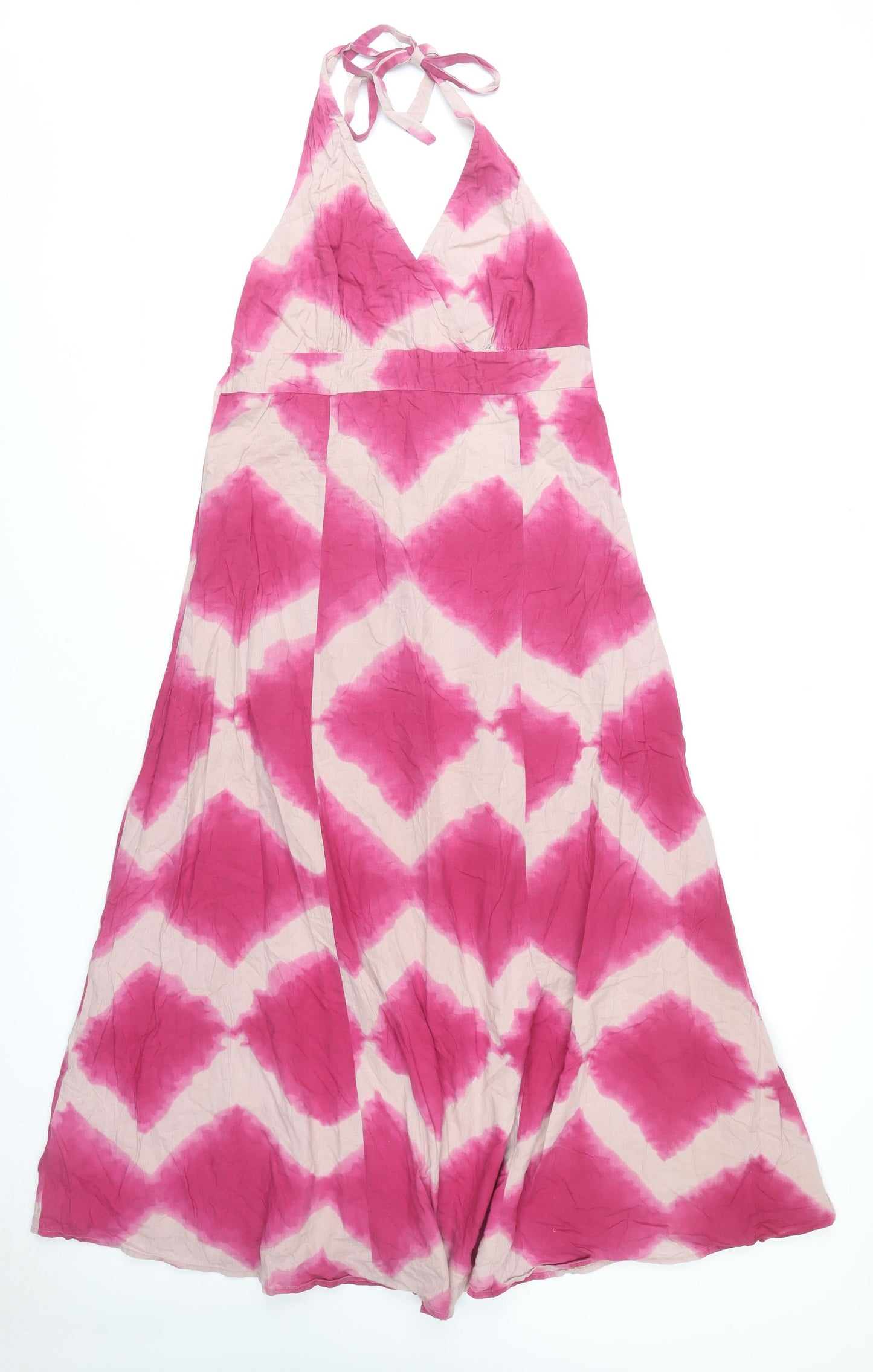 Next Women’s Pink Halter Maxi Dress UK 12 Cotton Tie Dye Summer