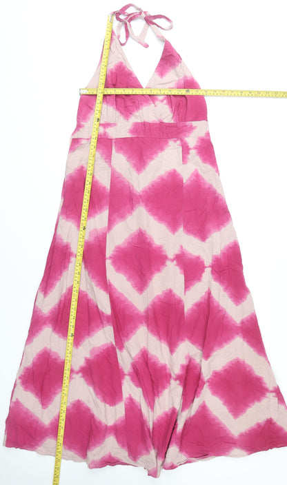 Next Women’s Pink Halter Maxi Dress UK 12 Cotton Tie Dye Summer