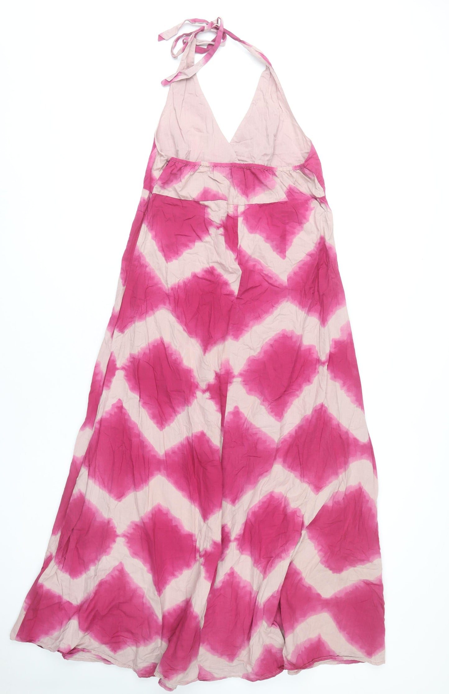 Next Women’s Pink Halter Maxi Dress UK 12 Cotton Tie Dye Summer