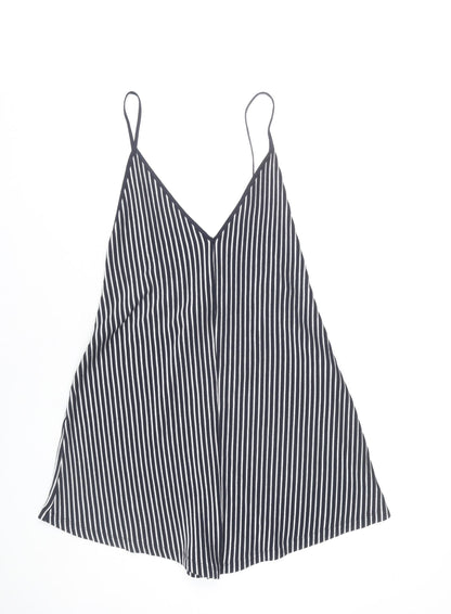 Zara Women Black White Striped Playsuit Size 8 Sleeveless V-Neck