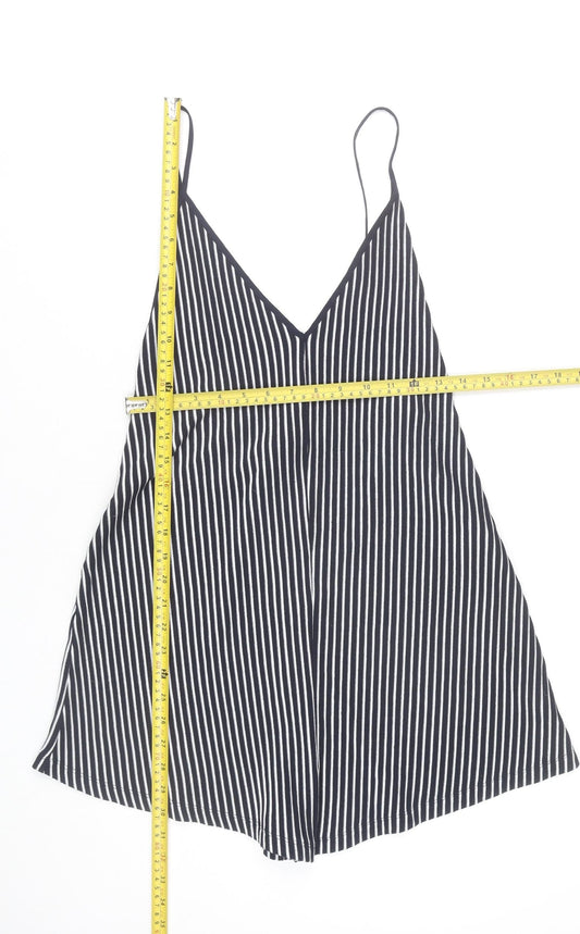 Zara Women Black White Striped Playsuit Size 8 Sleeveless V-Neck