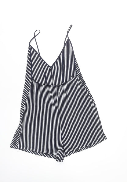 Zara Women Black White Striped Playsuit Size 8 Sleeveless V-Neck