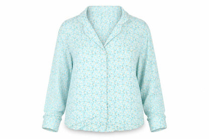Marks and Spencer Womens Blue Floral Collared Pyjama Shirt Top Size 14