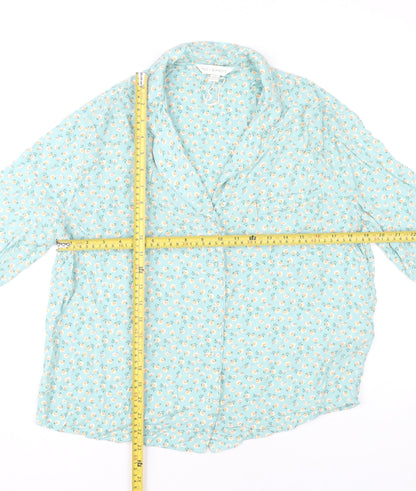 Marks and Spencer Womens Blue Floral Collared Pyjama Shirt Top Size 14