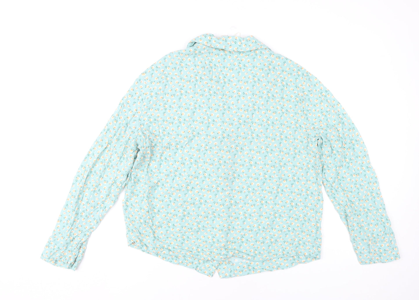 Marks and Spencer Womens Blue Floral Collared Pyjama Shirt Top Size 14