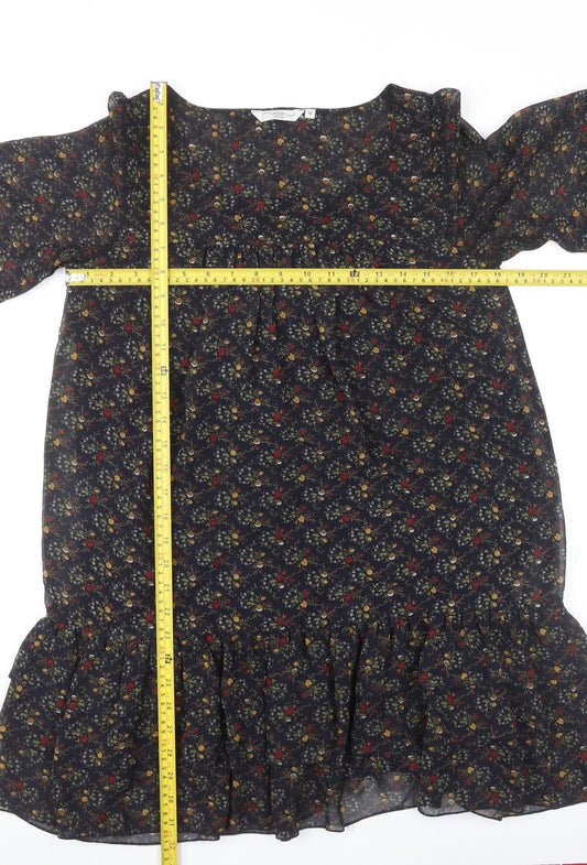 New Look Womens Multicoloured Floral Shift Dress Size 10 Ruffle Hem