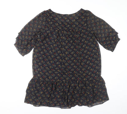 New Look Womens Multicoloured Floral Shift Dress Size 10 Ruffle Hem