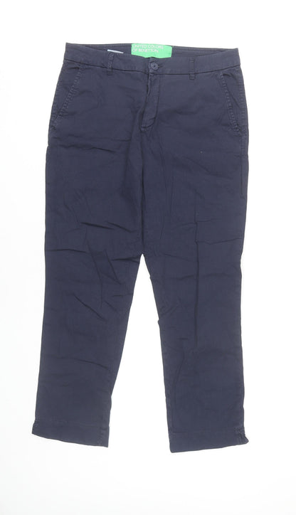 Womens UK Size 10 United Colors of Benetton Regular Fit Chino Blue Trousers