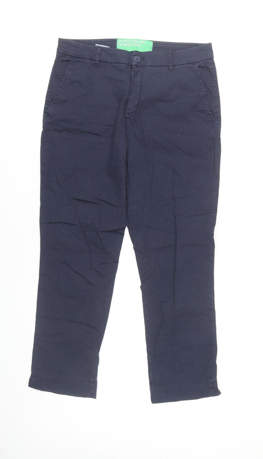 Womens UK Size 10 United Colors of Benetton Regular Fit Chino Blue Trousers