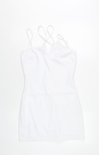 Zara Women White S Mini Bodycon Dress V-Neck Sleeveless Party