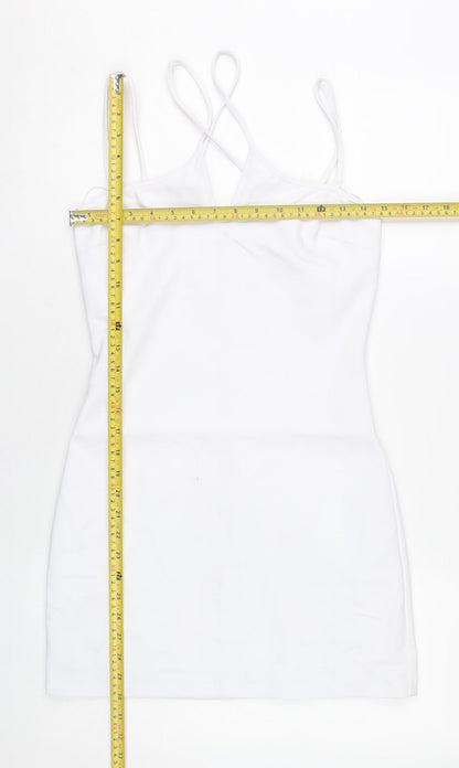 Zara Women White S Mini Bodycon Dress V-Neck Sleeveless Party