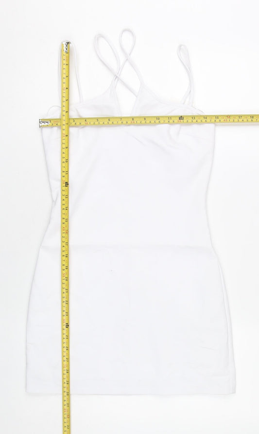 Zara Women White S Mini Bodycon Dress V-Neck Sleeveless Party