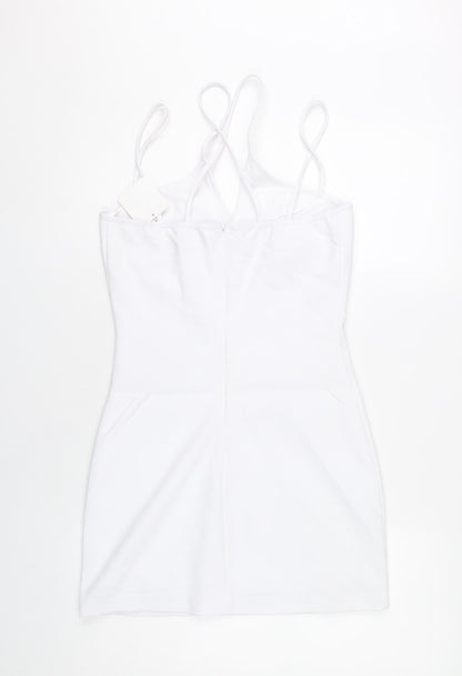 Zara Women White S Mini Bodycon Dress V-Neck Sleeveless Party