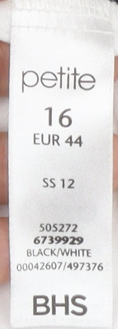 BHS Women’s Petite Black White Floral Wrap Dress Size 16 Knee Length