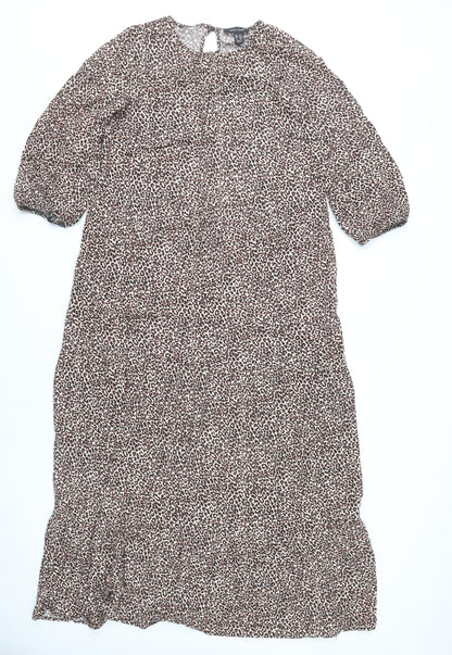 New Look Women’s Brown Leopard Print Midi Shift Dress Size 12