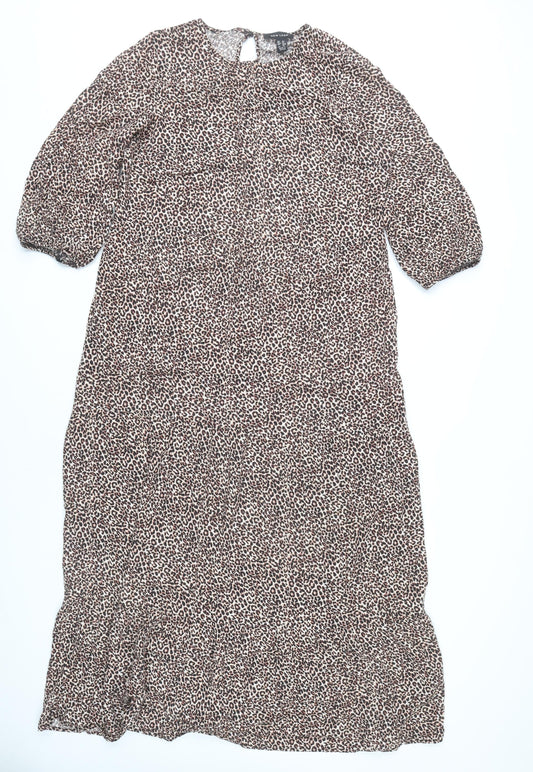 New Look Women’s Brown Leopard Print Midi Shift Dress Size 12