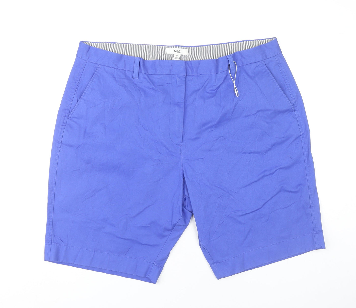 Marks and Spencer Womens Blue Size 22 Chino Shorts Cotton Blend