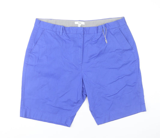 Marks and Spencer Womens Blue Size 22 Chino Shorts Cotton Blend
