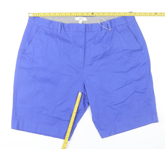 Marks and Spencer Womens Blue Size 22 Chino Shorts Cotton Blend